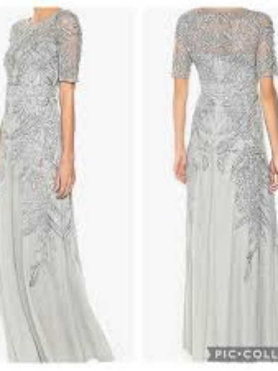 Adrianna Papell Dresses & Skirts - Adrianna Papell Beaded Silver Maxi Gown with sleeves